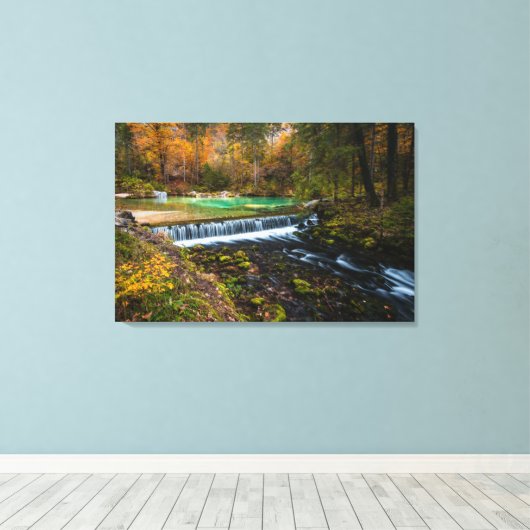 Herbstwasserfalllandschaft Kamniška Bistrica, Slo Leinwanddruck (Insitu (Holzboden))