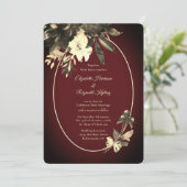 Herbstwasserfarbe Elfenbeinflora Hochzeit Burgund Einladung (Stehend Vorderseite)