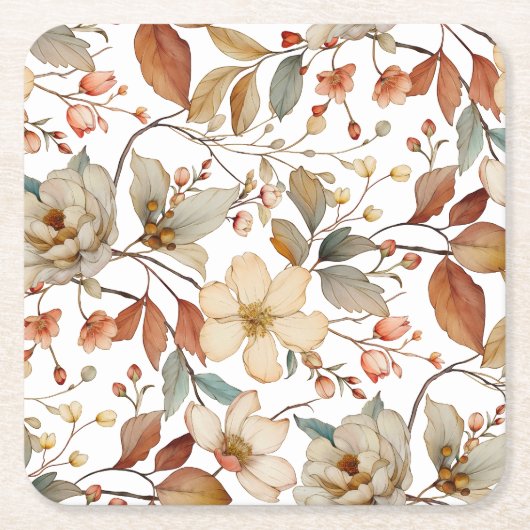 Herbstwasserfarbe Flora Rustikaler Untersetzer (Vorderseite)