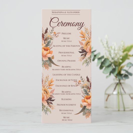 Herbstwasserfarbe Rustikales Hochzeitsprogramm für Einladung (Stehend Vorderseite)