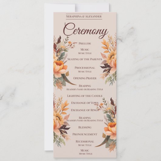 Herbstwasserfarbe Rustikales Hochzeitsprogramm für Einladung (Vorderseite)