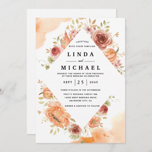 Herbstwasserfarbene Hochzeit Einladung zazzle (Vorne/Hinten)