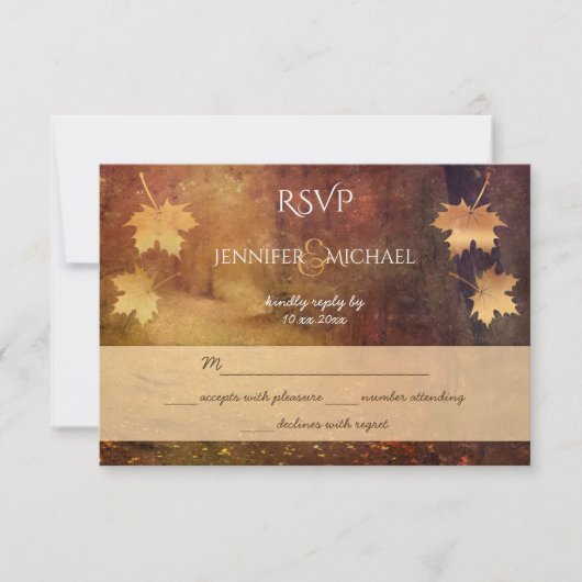 Herbstweg Ahorn Blätter rustikale Hochzeit Rsvp (Vorderseite)