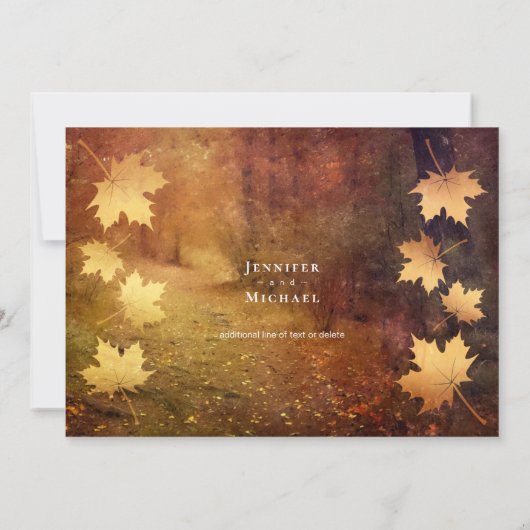 Herbstweg fallender Ahorn Blätter Hochzeitsdetails (Rückseite)