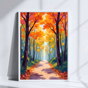 Herbstweg fallender Foliage Poster