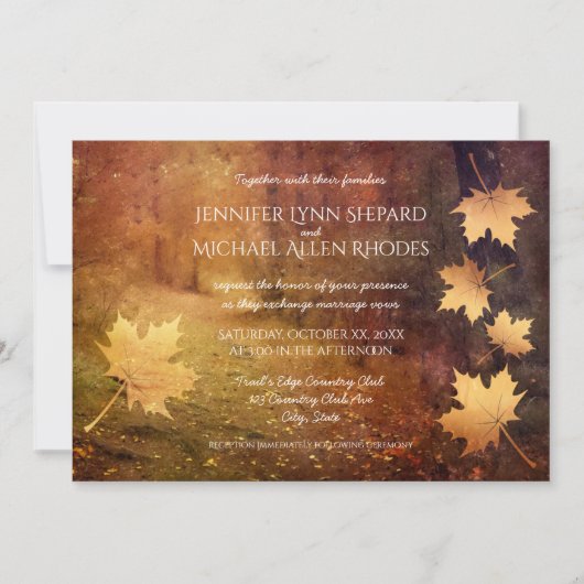 Herbstweg fällt Ahorn Blätter rustikale Hochzeit Einladung (Vorderseite)