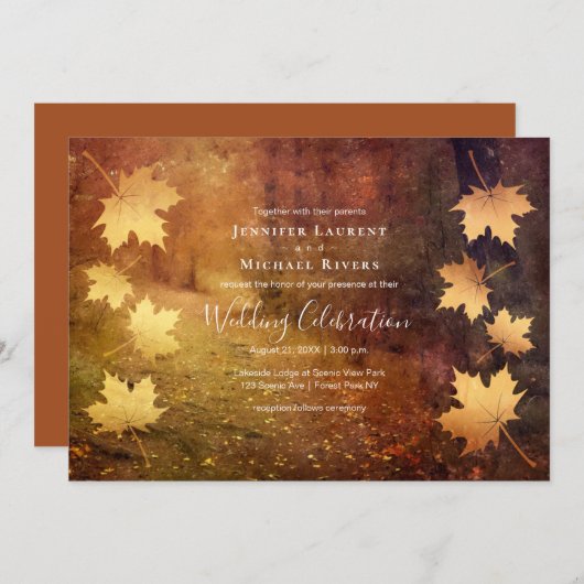 Herbstweg fällt Ahorn Blätter rustikale Hochzeit Einladung (Vorne/Hinten)