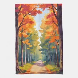 Herbstweg Herbstlaub Aquarell-Landschaft Geschirrtuch