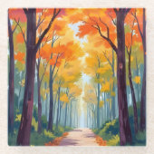 Herbstweg-Herbstlaubmalerei Glasuntersetzer (Vorderseite)