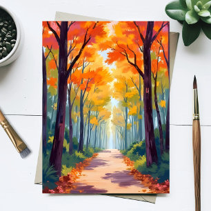Herbstweg-Herbstlaubmalerei Postkarte