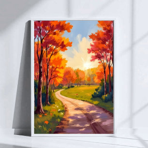 Herbstweg   Rotes Laub Natur Landschaft Poster