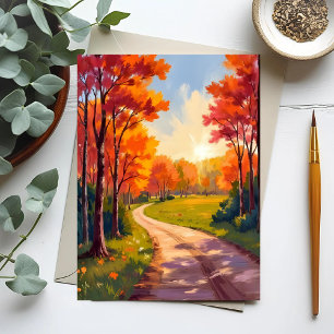 Herbstweg   Rotes Laub Natur Landschaft Postkarte