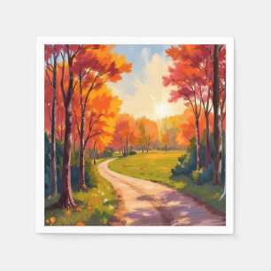 Herbstweg Rotes Laub Natur Landschaft Serviette