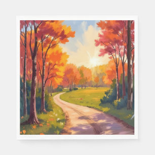 Herbstweg Rotes Laub Natur Landschaft Serviette