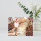 Herbstweg Wasserfarbenmalerei Postkarte (Stehend Vorderseite)