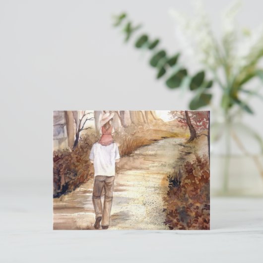 Herbstweg Wasserfarbenmalerei Postkarte (Stehend Vorderseite)