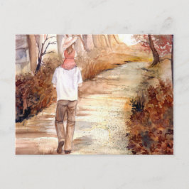 Herbstweg Wasserfarbenmalerei Postkarte