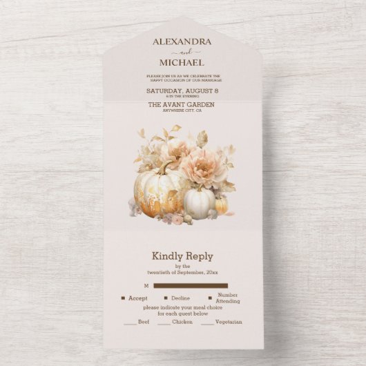 Herbstweiße Glitzer Pumpkin Hochzeit All In One Einladung (Innen Boden)