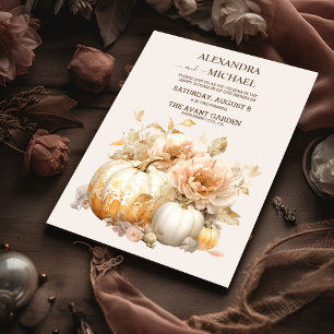 Herbstweiße Glitzer Pumpkin Hochzeit Einladung