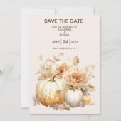 Herbstweiße Glitzer Pumpkin Hochzeit Save The Date (Vorderseite)