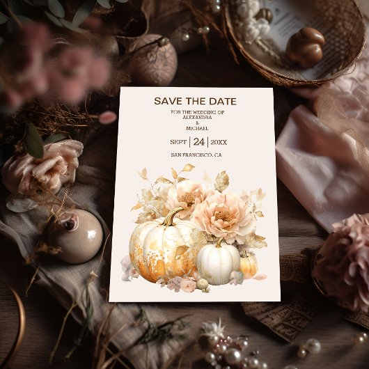 Herbstweiße Glitzer Pumpkin Hochzeit Save The Date