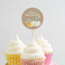 Herbstweißer Orangenkürbis, Cupcake Topper Runder Aufkleber