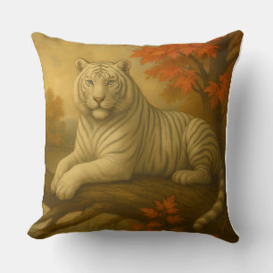 Herbstweißer Tiger – Fine Art Leinwand Kissen