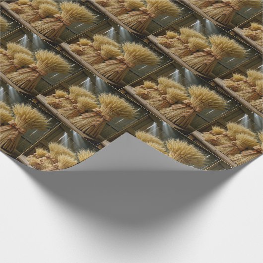 Herbstweizenbündel mit Karierter Schleife Geschenkpapier (Ecke)