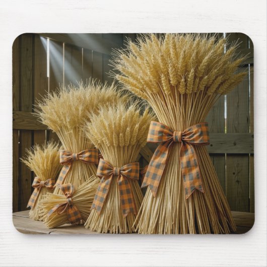 Herbstweizenbündel mit Karierter Schleife Mousepad (Vorne)