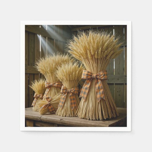 Herbstweizenbündel mit Karierter Schleife Serviette (Vorderseite)