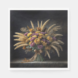 Herbstweizenhalme und Chrysanthemenstrauß Serviette