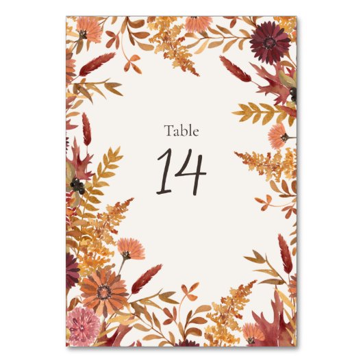Herbstwiese Florale Tischnummern-Tafel Tischnummer (Vorderseite)