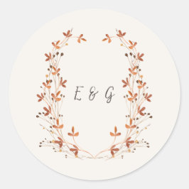 Herbstwiesen-Kranz-Monogramm-Hochzeitsaufkleber Runder Aufkleber