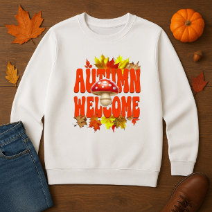 Herbstwillkommene Pilze und Blätter Design T-Shirt