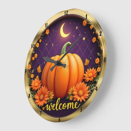 Herbstwillkommene Uhr: Pumpkin Moonlight Sydney Große Wanduhr (Winkel)