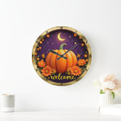 Herbstwillkommene Uhr: Pumpkin Moonlight Sydney Große Wanduhr (Zuhause)