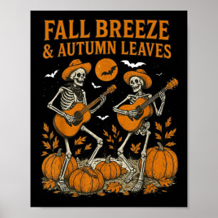 Herbstwind Und Herbstlaub Skelett Spielt Gui Poster