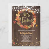 Herbstwinde Babydusche rustikaler Holzkranz Einladung (Vorderseite)