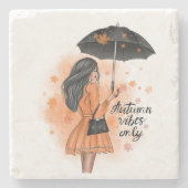 Herbstwoben nur Fall Fashion Girl Square Steinuntersetzer (Vorderseite)