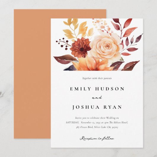 Herbstwoche Floral Boho Hochzeit Einladung (Vorne/Hinten)