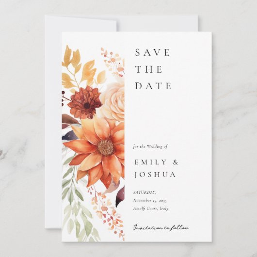 Herbstwoche Floral Boho Hochzeit Save The Date (Vorderseite)