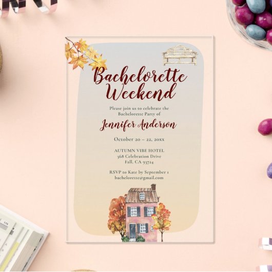 Herbstwoche Rustikaler Junggeselinnen-Abschied Acryleinladungen