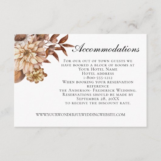 Herbstwochenende Blätter Hochzeitsunterkünfte Begleitkarte (Vorderseite)