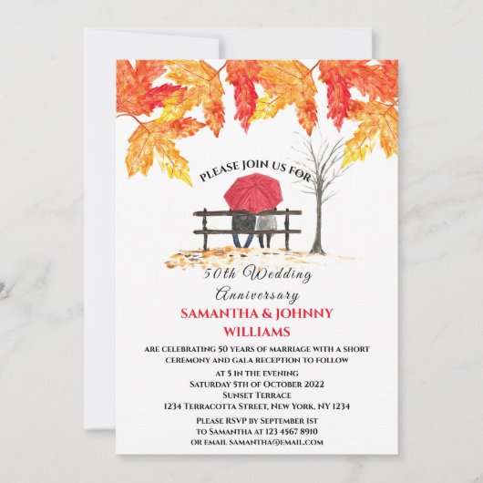 Herbstwochenende Herbst-Orange-Blätter zum 50. Hoc Einladung (Vorderseite)