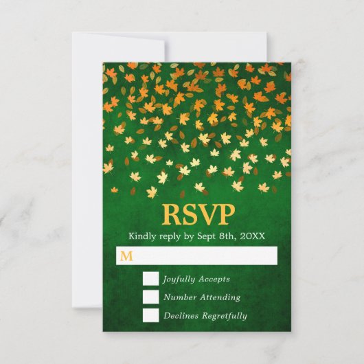 Herbstwochenende mit Gold und Green Grunge RSVP Karte (Vorderseite)