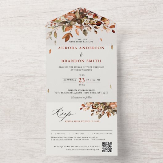 Herbstwochenende Rustikale Boho Hochzeit All In One Einladung (Innen Boden)