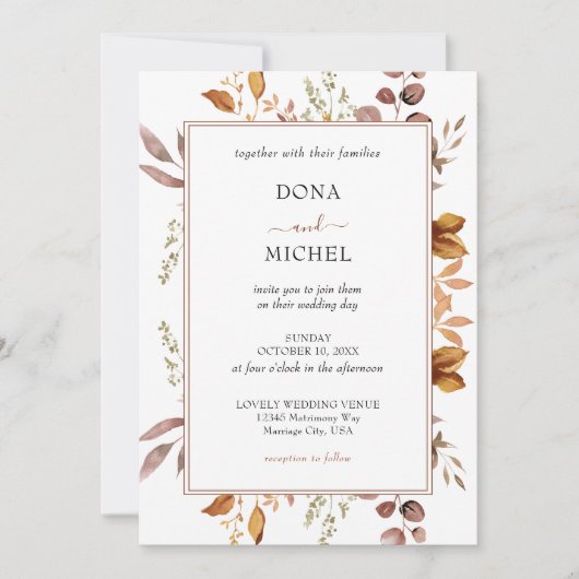 Herbstwochenende Rustikale Boho Hochzeit Einladung (Vorderseite)