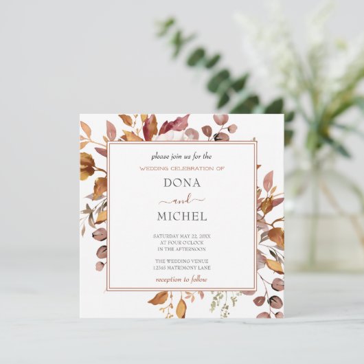 Herbstwochenende Rustikale Boho Hochzeit Einladung (Stehend Vorderseite)