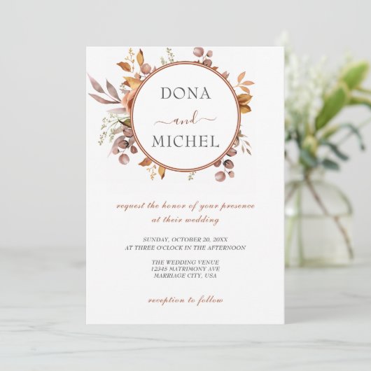 Herbstwochenende Rustikale Boho Hochzeit Einladung (Stehend Vorderseite)