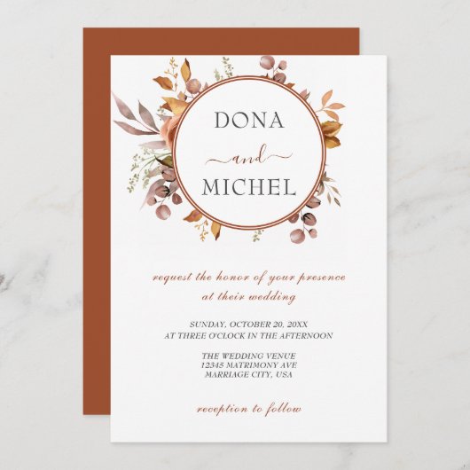 Herbstwochenende Rustikale Boho Hochzeit Einladung (Vorne/Hinten)